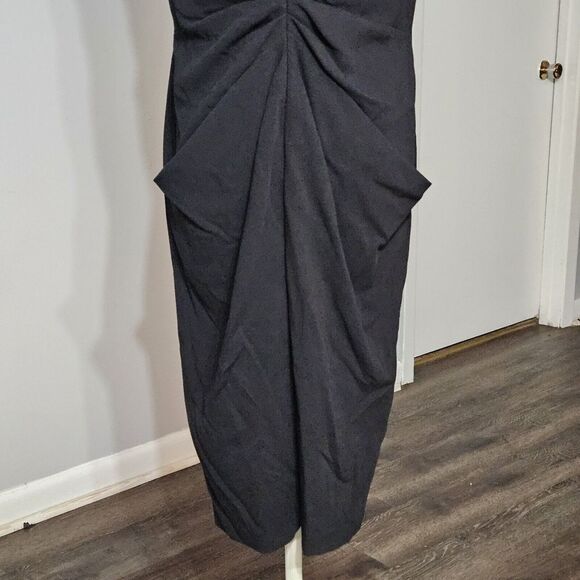 Donna Karan NY  V-neck Cap Sleeves Ruched Black  Sheath Dress Size:12 NWT - Picture 6 of 10